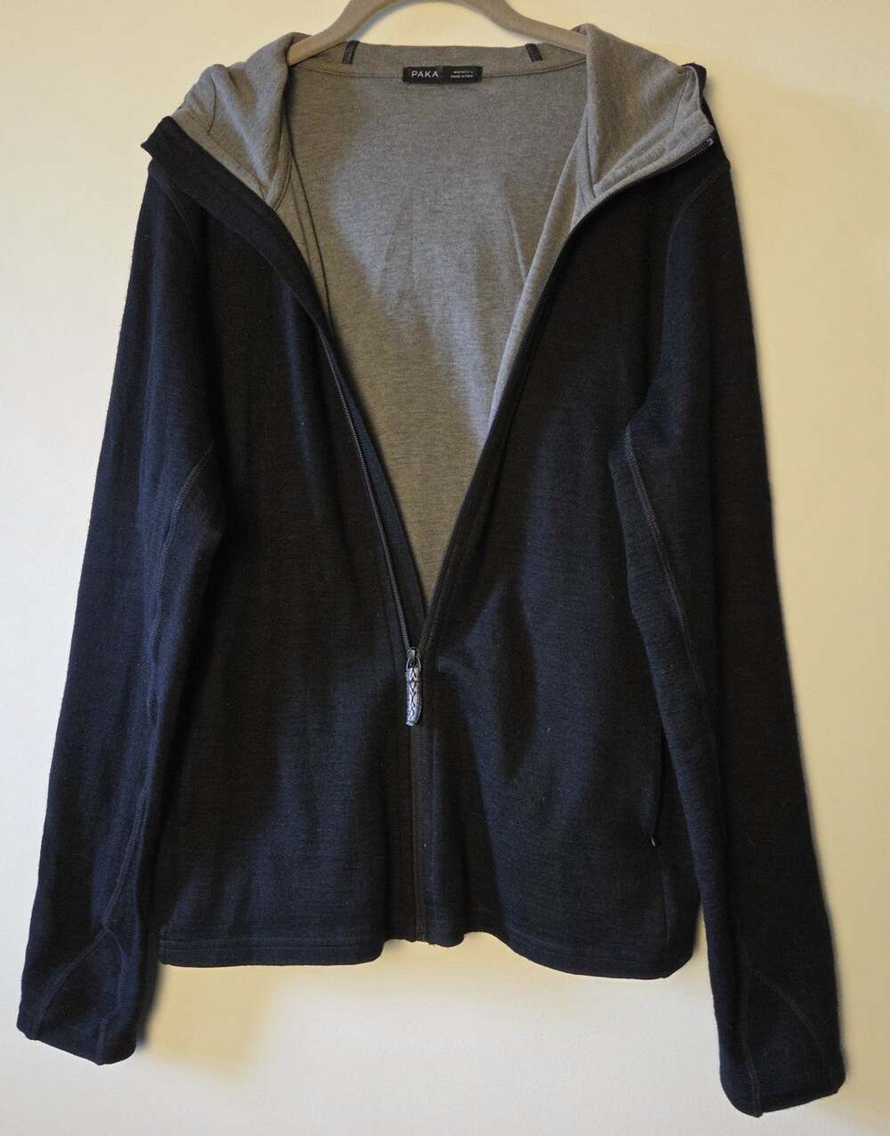 PAKA Breathe Womens Large L Alpaca Full Zip Hoodie Jacket Black Gray Lined